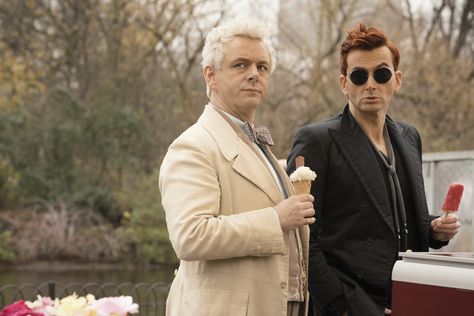 Good Omens Scene from Episode 5 Michael Mckean, Damien Chazelle, Patricia Arquette, Jeremy Clarkson, Mark Gatiss, David Tennant Doctor Who, Perry Mason, Natasha Lyonne, Jon Hamm