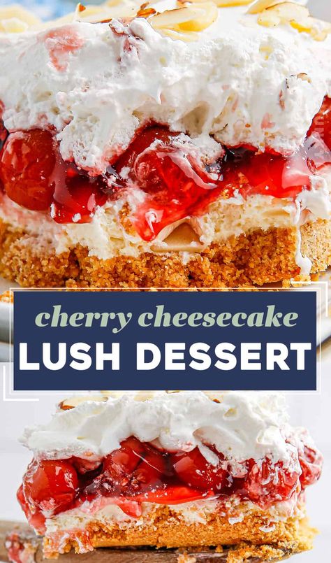 Cheesecake Lush Dessert, Cherry Cheesecake Lush, Tart Cherry Pie, Cheesecake Lush, Lush Dessert, The Chunky Chef, Chunky Chef, Cherry Cheesecake, Cherry Recipes