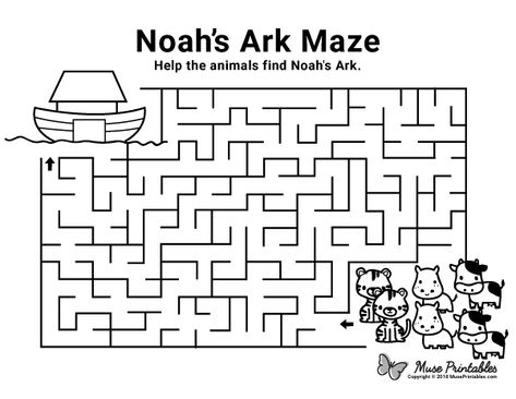 Free printable Noah's Ark maze. Download the maze and solution at https://museprintables.com/download/maze/noahs-ark-2/ Noahs Ark Craft Sunday School Free Printables, Noah's Ark Activities Free Printables, Noah Coloring Pages Free Printable, Noahs Ark Printables, Noah's Ark Printables Free, Noah's Ark Worksheet, Noah’s Ark Activities, I Spy Bible Printables For Kids Free, Noah Ark Craft