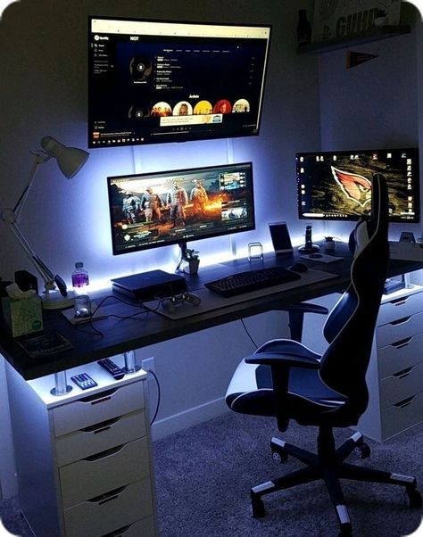 Bedroom Setup, Home Office Setup, Office Setup, Gaming Setup, Apartment Ideas, Room Ideas, Home Office, Gaming, Angel