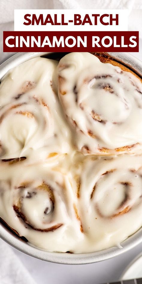 These small-batch Cinnamon Rolls are an indulgent breakfast for two with outrageously good cream cheese frosting. Easy Bakes, Cinnamon Roll Frosting, Cinnamon Rolls From Scratch, Breakfast For Two, Cinnamon Roll Icing, Cinnabon Cinnamon Rolls, Rolls Homemade, Fluffy Cinnamon Rolls, Rolls Easy