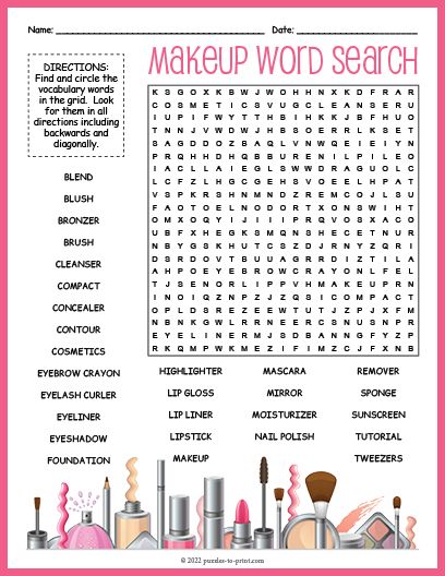 Makeup Word Search Free Word Search Puzzles Printables, Printable Makeup, Free Word Search Puzzles, Grandma Ideas, Word Search Puzzles Printables, Free Printable Word Searches, Puzzle Worksheet, Unscramble Words, Free Word Search