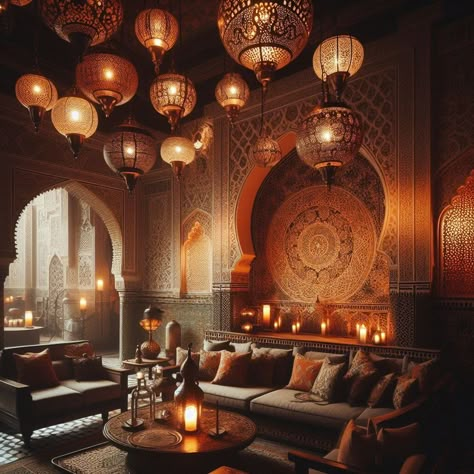 15 Exotic Moroccan Interior Design Ideas for Inspired Living — Lord Decor Arabian Room, Howls Room, Arabic Room, Spa Plan, African Living Rooms, Arabian Nights Aesthetic, Nights Aesthetic, Arabian Decor, Moroccan Interior Design