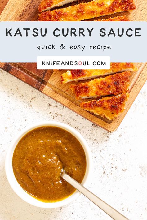 Make a hearty and delicious katsu curry sauce in just 20 minutes with this easy recipe. Fragrant, umami and slightly sweet with less than 10 everyday ingredients and so many serving options. Enjoy with breaded chicken or pork or serve with tofu or veggies for a quick and healthy weeknight dinner. With no obscure ingredients, blending or straining (unless you want to), this recipe is a go-to in my household and sure to become a regular for you too. Easy Katsu Sauce, Healthy Katsu Curry, Katsu Curry Sauce Recipe, Katsu Sauce Recipe, Katsu Curry Sauce, Japanese Curry Sauce, Katsu Curry Recipe, Katsu Sauce, Katsu Curry Recipes