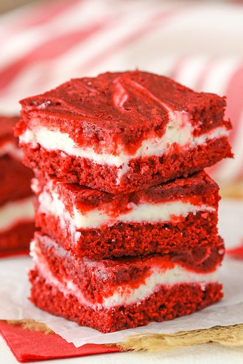 These Red Velvet Cheesecake Swirl Brownies are like the classic cake in bar form! Delicious, sweet & a bit tangy! A perfect Valentines Day dessert recipe. Cake Mix Into Brownies, Velvet Desserts, Life Love And Sugar, Cheesecake Swirl Brownies, Red Velvet Desserts, Cheesecake Brownie, Future Chef, Velvet Cheesecake, How To Make Red