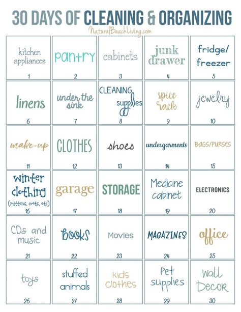 30 Days of Cleaning and Organizing Challenge – Printable Declutter Checklist Declutter Printable, Organizing Checklist, Free Printable Cleaning Schedule, Printable Organization, Free Printable Cleaning, Cleaning Schedule Templates, An Organized Home, Declutter Checklist, Cleaning Challenge