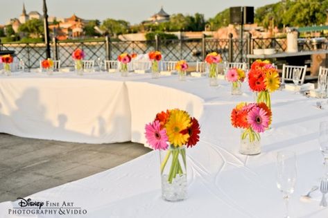 Daisy Wedding Decorations, Gerbera Wedding, Gerbera Daisy Wedding, Daisy Centerpieces, Sunflower Wedding Decorations, 50th Bday, Disney Weddings, 50th Anniversary Party, Daisy Wedding