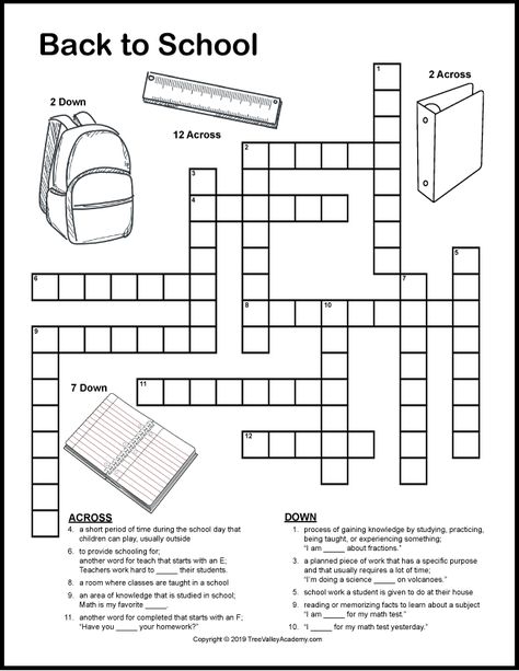 Back to school crossword puzzles for kids. A fun way for kids to work on vocabulary and spelling of back to school themed words. These free printable crossword puzzles are for kids at a grade 2, 3 & 4 spelling level. #backtoschool #crosswordpuzzles #crossword #elementary #freeprintables #backtoschoolprintables #crosswordpuzzlesforkids #backtoschoolfreebies #grade4 #treevalleyacademy Back To School Crossword Puzzle, Crosswords For Kids, Sports Crossword, Crossword Puzzles For Kids, Kids Crossword Puzzles, 3rd Grade Spelling Words, Free Printable Crossword Puzzles, Fill In Puzzles, Word Puzzles For Kids