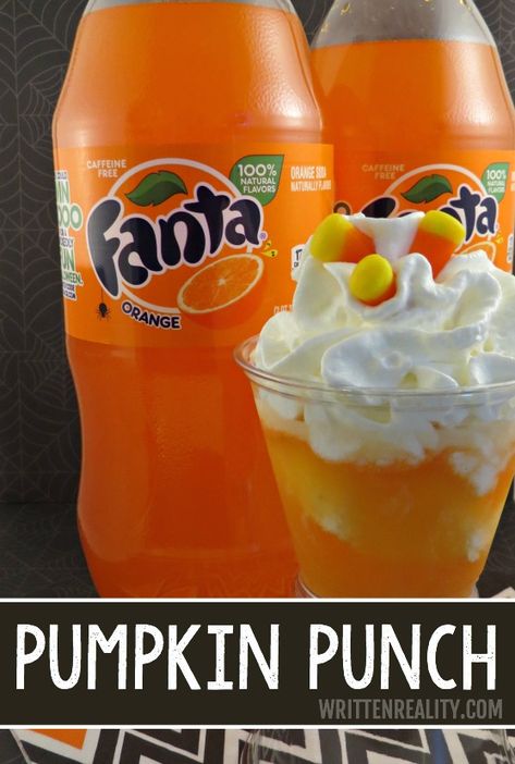 Fanta Pumpkin Punch #spookysnacks #CollectiveBias #shop Fanta Halloween Drink, Halloween Punches Nonalcoholic, Pumpkin Punch Bowl, Pumpkin Punch Recipe, Thanksgiving Punch For Kids, Hocus Pocus Punch For Kids, Hocus Pocus Drinks For Kids, Halloween Fruit Punch, Halloween Drink Ideas For Kids