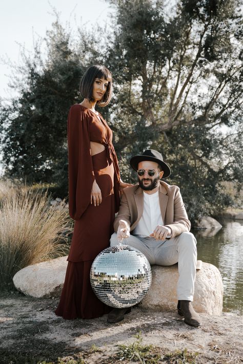 Disco Ball Couples Photoshoot, Disco Ball Engagement Photos, Disco Photoshoot, Retro Engagement Photos, Eclectic Glam, Engagement Pictures Poses, Disco Balls, Engagement Photo Inspiration, Disco Ball