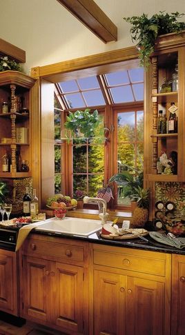 I would LOVE a huge garden window in the kitchen. Kitchen Window Greenhouse, Pitched Pergola, Garden Window Decorating Ideas, Kitchen Window Garden, Kitchen Garden Window, Greenhouse Kitchen, Greenhouse Windows, Greenhouse Window, Window Greenhouse