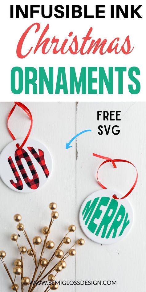 Make these cute Cricut ornaments with infusible ink sheets. Get a free SVG to download and use. Easy Christmas Ornaments To Make, Diy Ideas For Gifts, Holiday Cricut Projects, Fun Cricut Projects, Ink Ornaments, Unique Craft Ideas, Making Christmas Ornaments, Christmas Ideas For The Home, Easy Craft Ideas For Kids