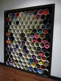 storage idea, large PVC pipes for shelf dividers Fitness Equipment Storage, Yoga Studio Ideas, Dream Yoga, Wall Yoga, Yoga Shala, Yoga Mat Storage, Studio Pilates, Yoga Studio Design, Gym Interior