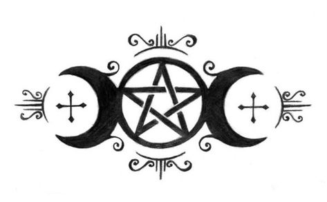 Stick Pentagram Tattoo, Pagan Tattoo Ideas Witches, Pentacle Tattoo Witches, Pentagram Tattoos Witchcraft, Hail Lucifer, Triple Moon Pentacle Tattoo, Pentacle Tattoo, Pentacle With Elements, Runes Tattoo