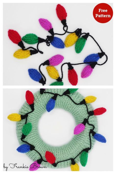 Christmas Cheer Fairy Lights Free Knitting Pattern Knitted Fairy Lights, Knitted Christmas Lights Free Pattern, Knitted Christmas Lights, Knitted Christmas Garland Free Pattern, Knitted Amigurumi, Christmas Knits, Christmas Knitting Patterns Free, Holiday Knits, Christmas Knitting Patterns