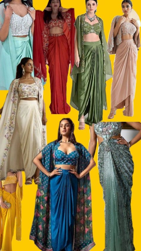 dhoti skirt with embroidered cape top and shrug Skirt And Top With Shrug, Dhoti Skirt Outfits, Dhoti Skirt, Long Shrug, Desi Fits, Embroidered Cape, Cape Top, Cape Tops, Designer Dresses Casual