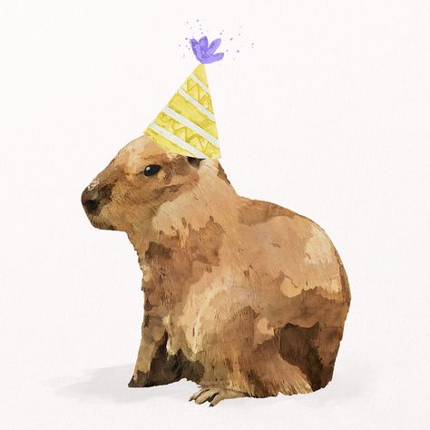 Capybara birthday watercolor illustration, animal design psd | premium image by rawpixel.com / Baifern Capybara Watercolor, Capybara Doodle, Capybara Painting, Capybara Drawing, Capybara Illustration, Capybara Birthday, Animal Watercolour, Birthday Watercolor, Painted Purse