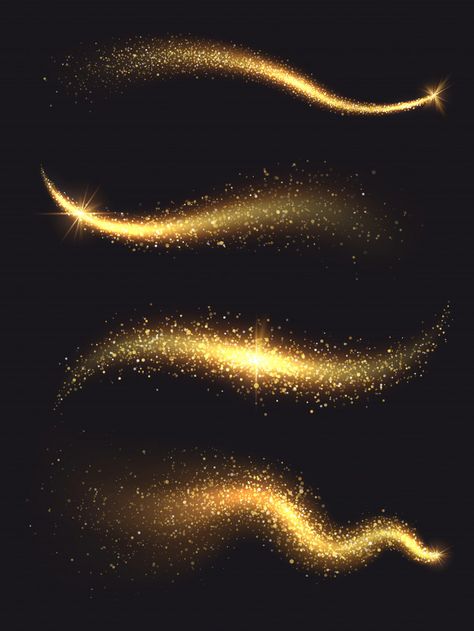 Sparkle stardust. golden glittering magic vector waves with gold particles collection Premium Vector | Premium Vector #Freepik #vector #christmas #gold #abstract #design Gold Overlays For Edits, Light Magic Art, Particles Overlay, Magic Particles, Golden Particles, Magic Sparkles, Golden Magic, Lense Flare, Wave Light