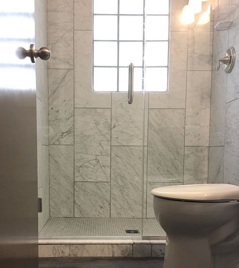 Master Bath Tile, Tile Showers, Marble Bathroom Floor, Luxury Bathroom Interior, Shower Renovation, White Marble Bathrooms, Bathroom Layouts, Window In Shower, Shower Designs