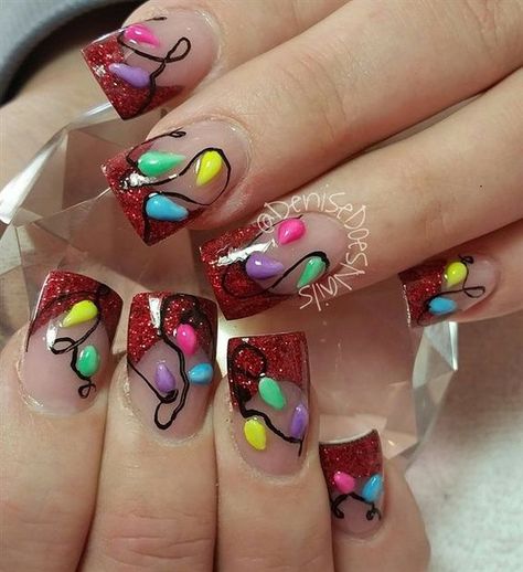 Christmas Lights Nails, Lights Nails, Tropical Nail Art, Cow Nails, Tropical Nails, Light Nails, Glow Nails, Christmas Nail Art Designs, Holiday Nail Art