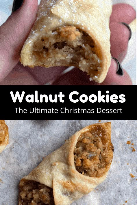 Walnut Cookies, or Walnut Roll-Up Cookies, as we call them in my house are a delicious way to bring the holiday spirit to your home! The dough is made with yeast, so it rises a bit and is then stuffed with a chopped walnut filling that will leave your taste buds singing. Walnut Cookie Recipes, Nut Rolls, Italian Cookie Recipes, Walnut Cookies, Roll Cookies, Italian Cookies, Ultimate Christmas, Xmas Cookies, Christmas Dessert