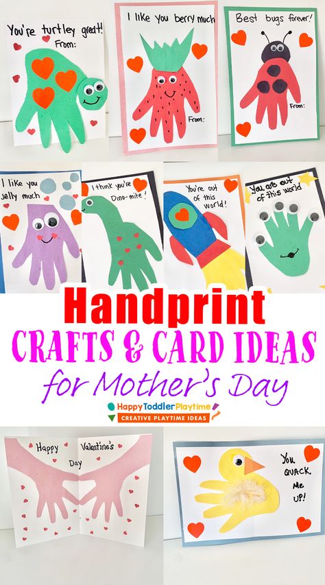 Adorable Handprint Crafts & Card Ideas for Kids - Happy Toddler Playtime Auntie Handprint Cards, Handprint Card Ideas, Handprint Happy Birthday Card, Thank You Handprint Cards, Mothers Day Handprint Crafts For Kids, Morhers Day Crafts For Toddler, Hand Print Cards From Kids, Mothers Day Crafts For Kids Handprints, Handprint Mothers Day Cards