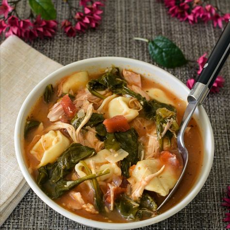 Chicken Spinach Tortellini Soup with a Southwestern Flair Turkey Tortellini Soup, Turkey Tortellini, Will Cook For Smiles, Spinach Tortellini Soup, Zesty Chicken, Chicken Tortellini Soup, Spinach Tortellini, Chicken Tortellini, Southwest Chicken