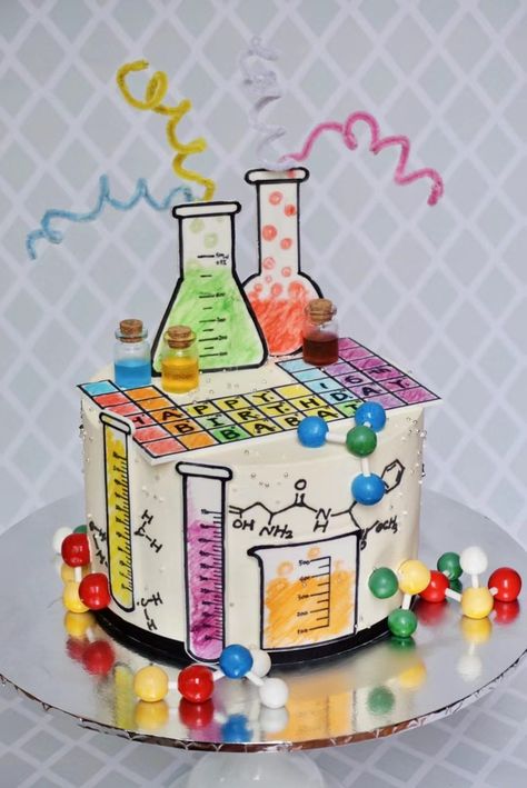 Graduation Cake Chemistry, Chemistry Themed Cake, Cake For Teacher Birthday, Chemistry Cake Ideas, Science Cake Ideas, Science Party Cake, Chemistry Cake, Graduation Sheet Cakes, Birthday Cake For Father