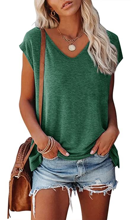 Amazon.com: MIROL Women's Cap Sleeve Tank Tops U Neck Solid Color Casual Shirts Loose Fit Basic Blouse Dark Green : Clothing, Shoes & Jewelry Shirt Oversize, Loose Tank Tops, Womens Sleeveless Tops, T Shirt Oversize, Casual Cap, Casual Summer Tops, Cap Sleeve Top, Mini Robes, Loose Fitting Tops