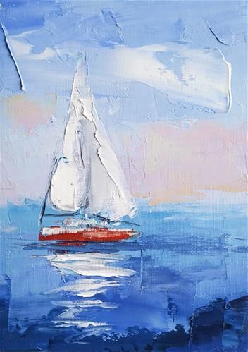 Sailboat Painting Acrylic, Abstract Impressionist Paintings, Spatula Painting, Pineapple Painting, Seascape Artwork, Boat Paint, Sailboat Painting, Boat Art, Boat Painting