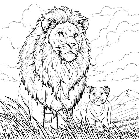 Lion And Tiger Drawing, Dinosaurs Drawings, Tiger Drawing, Dinosaur Drawing, Drawing Examples, Horse Coloring Pages, Big Cats Art, Animal Coloring, Grayscale Coloring