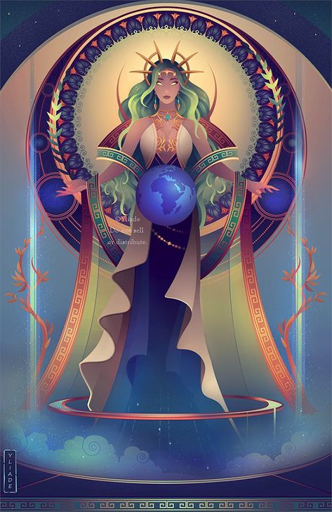 (1) ☼ Yliade ☾ (@Yliade2) / Twitter Yliade Art, Gaia Goddess, Greek Goddess Art, Nature Goddess, Greek Gods And Goddesses, Greek Mythology Art, Greek And Roman Mythology, Egyptian Goddess, Mythology Art