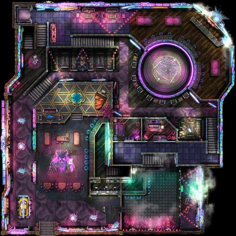 Cyberpunk Casino 40x40 battlemap #dnd #battlemap #ttrpgcommunity #cyberpunk #ttrpg #foundry #vtt #roll20 Casino Battlemap, Cyberpunk Casino, Cyberpunk Battlemap, Sw5e Maps, Cyberpunk Map, Cyberpunk Ttrpg, Roll20 Maps, Cyberpunk Interior, D20 Modern