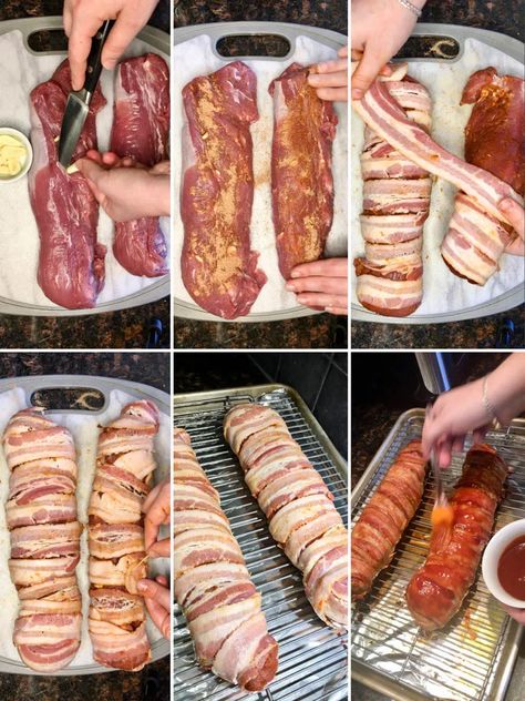 Bacon Wrapped Pork Tenderloin Recipes, Easy Pork Recipes, Bacon Wrapped Tenderloin, Bacon Wrapped Pork Loin, Wrapped Pork Tenderloin, Loin Recipes, Bacon Wrapped Pork Tenderloin, Side Ideas, Bacon Wrapped Pork