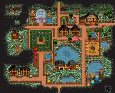 Foraging Farm Stardew Valley, Stardew Valley Woodland Farm, Stardew Valley Goth Farm, Stardew Valley Woodland Farm Layout, Woodland Farm Stardew, Stardew Forest Farm Layout, Forest Farm Stardew Valley, Favorite Things Game, Stardew Valley Town