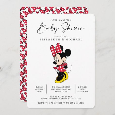 Simple Modern Minnie Mouse Baby Shower Invitation Invitation Disney, Disney Modern, Minnie Mouse Birthday Outfit, Minnie Mouse Baby, Minnie Mouse Invitations, Minnie Mouse Baby Shower, Disney Baby Shower, Woodland Baby Shower Invitations, Baby Minnie Mouse