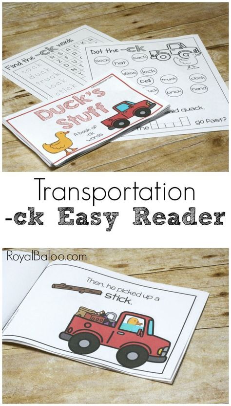 Easy reader featuring ck words like duck, truck, stick, sock, and more!  Engage those early readers with a fun little book about Duck in his Truck!  ck easy reader! Abeka Phonics, Ck Words, Books For Beginning Readers, Easy Reader Books, Transportation Activities, Homeschooling Preschool, Read Aloud Activities, Literature Activities, Preschool Units