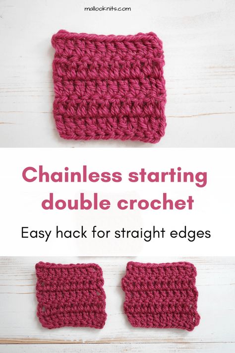 Chainless starting double crochet tutorial - How to crochet straight edges Crochet Straight Edges, Crochet Start, Double Crochet Tutorial, Spool Knitting, Crocheting Patterns, Crochet Tools, Crochet Tips, Be First, Easy Stitch