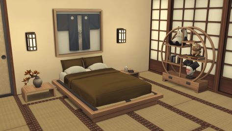 July Items: Kyoto Pt. 2 :) Japanese Bed, Japanese Bathroom, Japanese Futon, Japanese Interiors, Japanese Furniture, Japanese Decor, Futon Bed, Sims 4 Cc Furniture, Stair Storage