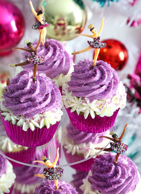 Sugar Plum Fairy Cupcakes Plum Preserves, Moms 60th, Christmas Cupcakes Recipes, Almond Cupcakes, Ballerina Cupcakes, Fairy Cupcakes, Sanding Sugar, Sugar Plum Fairy, Cupcakes Recipe