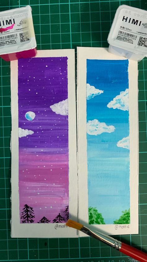 Bookmark Painting Ideas Simple, Himi Gouache Art Simple, Easy Bookmark Painting Ideas, Himi Miya Gouache, Bookmarks Painting, Miya Gouache, Jelly Gouache, Gouache Ideas, Himi Gouache