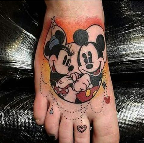 ... Disney Foot Tattoo, Letras Disney, Tattoos Cartoon, Mickey And Minnie Tattoos, Tattoos Disney, Minnie Tattoo, Mickey Tattoo, Mouse Tattoo, Mickey Mouse Tattoo