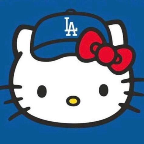 Hello Kitty La Dodgers, Dodgers Hello Kitty, Hello Kitty Dodgers, Dodgers Drawing, Dodgers Aesthetic, Hello Kitty Baseball, Spider Kitty, Baseball Aesthetic, Dodgers Outfit