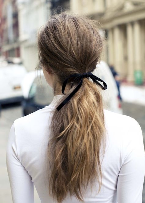 Black Ribbon, loose Ponytail | Travel style. Trendy We Fryzurach, Simple Ponytails, Hair Envy, Hair Dos, Phillip Lim, About Hair, Ponytail Hairstyles, Gorgeous Hair, Hair Day