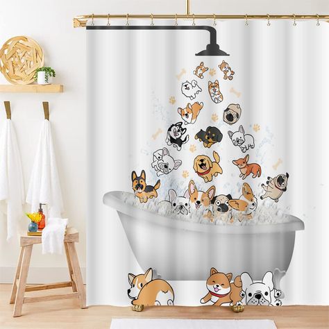 PRICES MAY VARY. 🛀【Premium Material & Pretty Design】--Shower curtain crafted from 100% polyester fabric, which is durable, non-fading and wrinkle-free for long term use. Advanced HD pattern printing technology ensure this unique shower curtain with bright colors and clear images, bring you a pleasant bath time. 🛀【Shower Curtain Size】-- Shower curtain measures about 72" L x 72" W . The standard size is sure to fit most bathtubs and shower stalls. Modern bathroom decor is very suitable for bathr Boy Girl Bathroom, Shower Curtain Funny, Cartoon Corgi, Girl Bathroom Decor, Shower Stalls, Funny Shower Curtains, Kids Shower Curtain, Colorful Shower Curtain, Dog Room