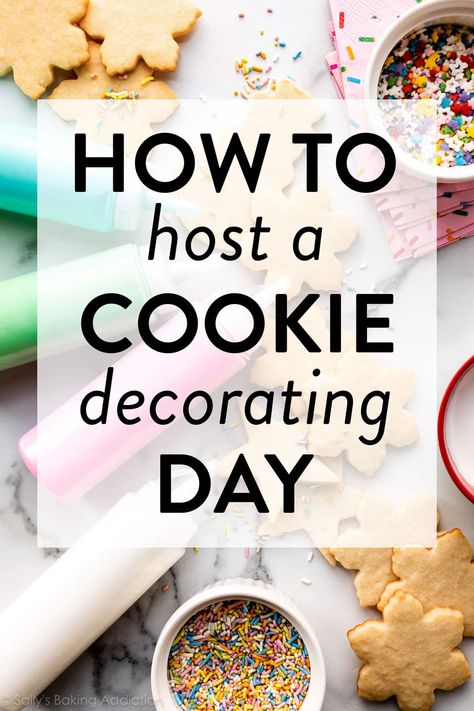 How to Host a Cookie Decorating Day (& Free Printable) - Sally's Baking Addiction Decorating Cookie Recipe, Sugar Cookie Decorating Party, Cookie Decorating Contest, Decorating Gingerbread Cookies, December Lessons, Christmas Cookie Swap, Baking Contest, Cookie Decorating Kits, Cookies Gingerbread