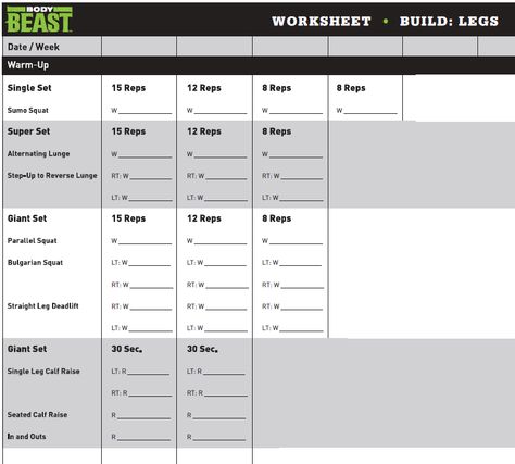 Body Beast Leg Day Body Beast Meal Plan, Body Beast Workout Sheets, Workout Sheets, Total Gym Workouts, Beast Workout, Body Beast, Beachbody Programs, Gain Muscle Mass, Muscle Building Diet