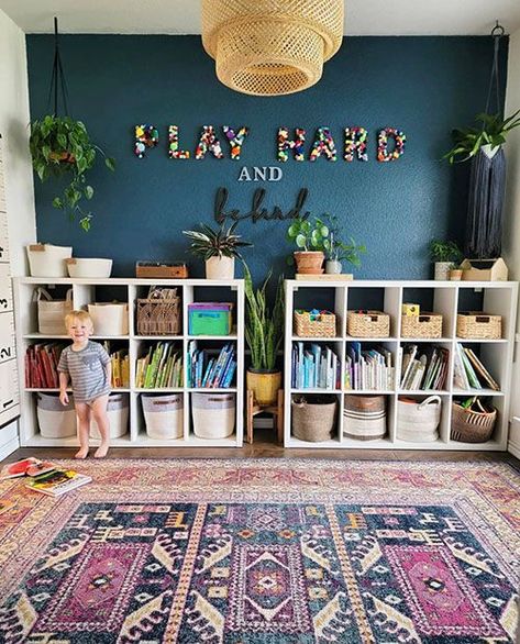 Playroom Paint, Toy Room Storage, Playroom Storage Ideas, Kid Playroom, Kids Playroom Ideas, Toy Room Organization, Kids Play Spaces, Living Room Playroom, Toddler Playroom