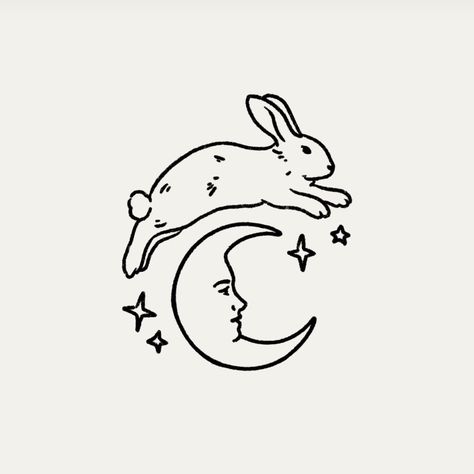 Rabbit Moon Art, Small Bunny Tattoo Simple, Bunny Witch Art, Fairy Circle Drawing, Dark Cottagecore Tattoo Ideas, The Bolter Tattoo, Cartoon Bunny Tattoo, Bunny Flash Tattoo, Sleeping Bunny Drawing