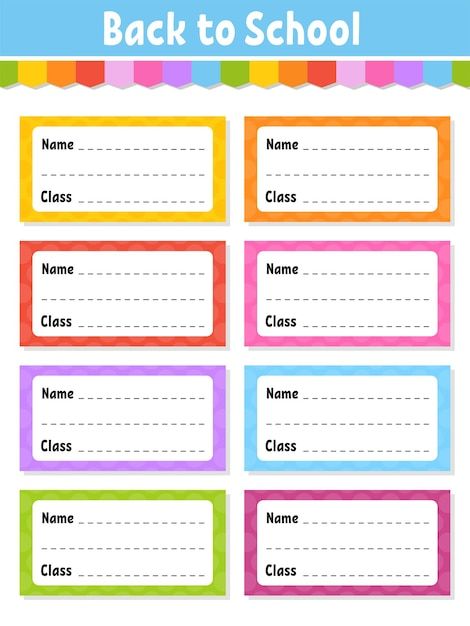 Back to school labels. set stickers for ... | Premium Vector #Freepik #vector #paper-label #paper-tag #cute-tag #cute-label Name Labels For School Printable Aesthetic, Subject Labels Template, School Name Labels Printable Free, Notebook Labels Printable, Editorial Calendar Template, Back To School Labels, School Labels Printables, Bright Stickers, School Stickers Labels